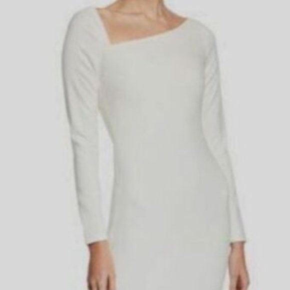 Likely Women's White Asymmetrical Long Sleeve Bodycon Dress - Picture 1 of 6